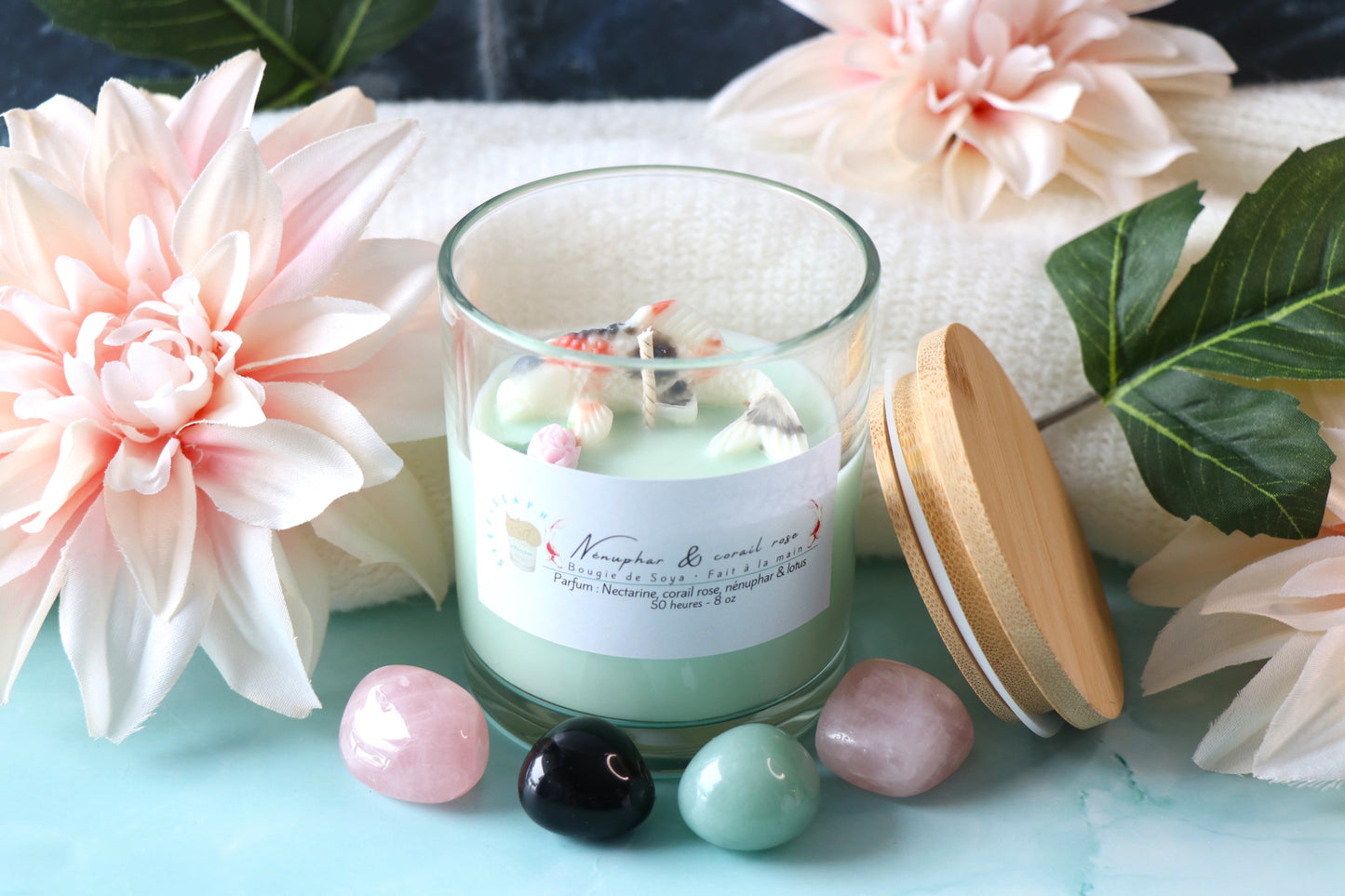 Bougie de soya - Nénuphar et corail rose