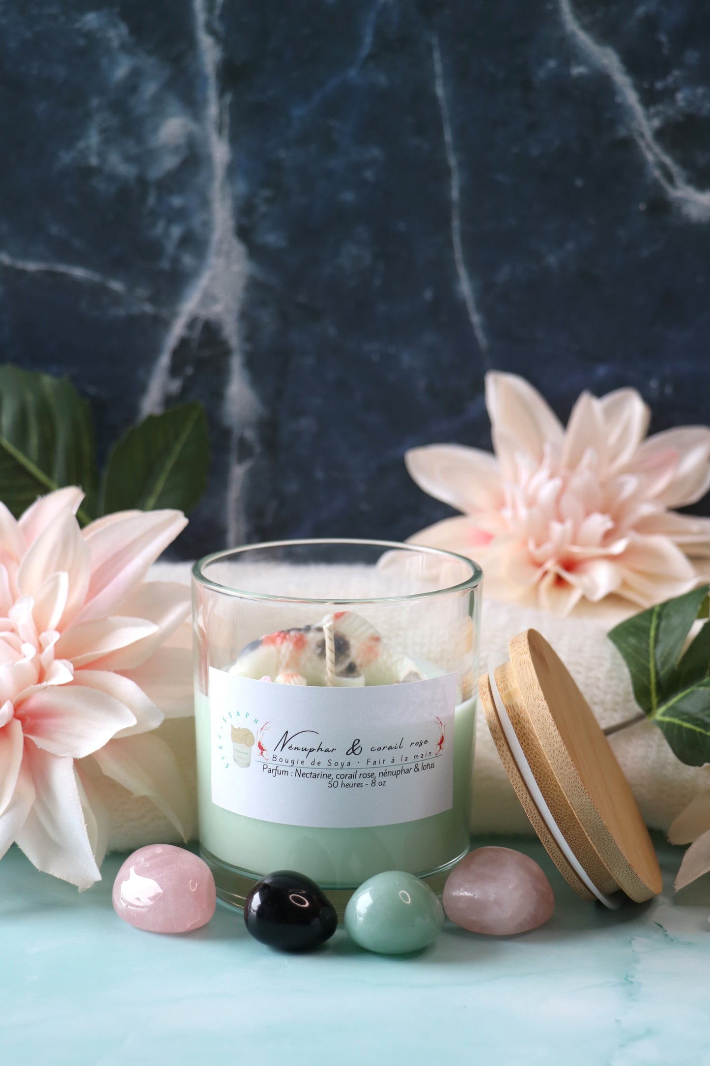 Bougie de soya - Nénuphar et corail rose