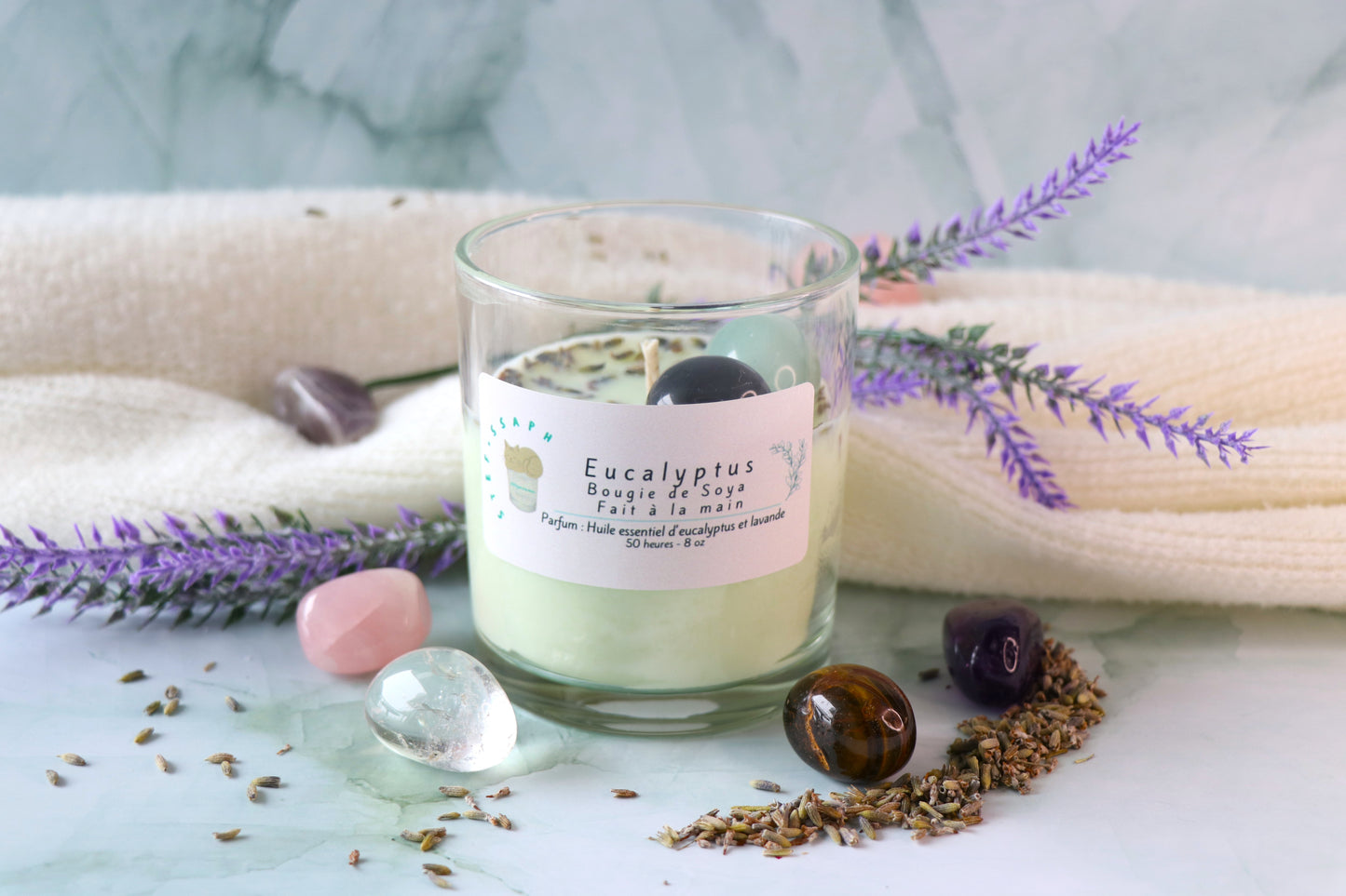 Bougie de soya - Eucalyptus et pierre de sérénité