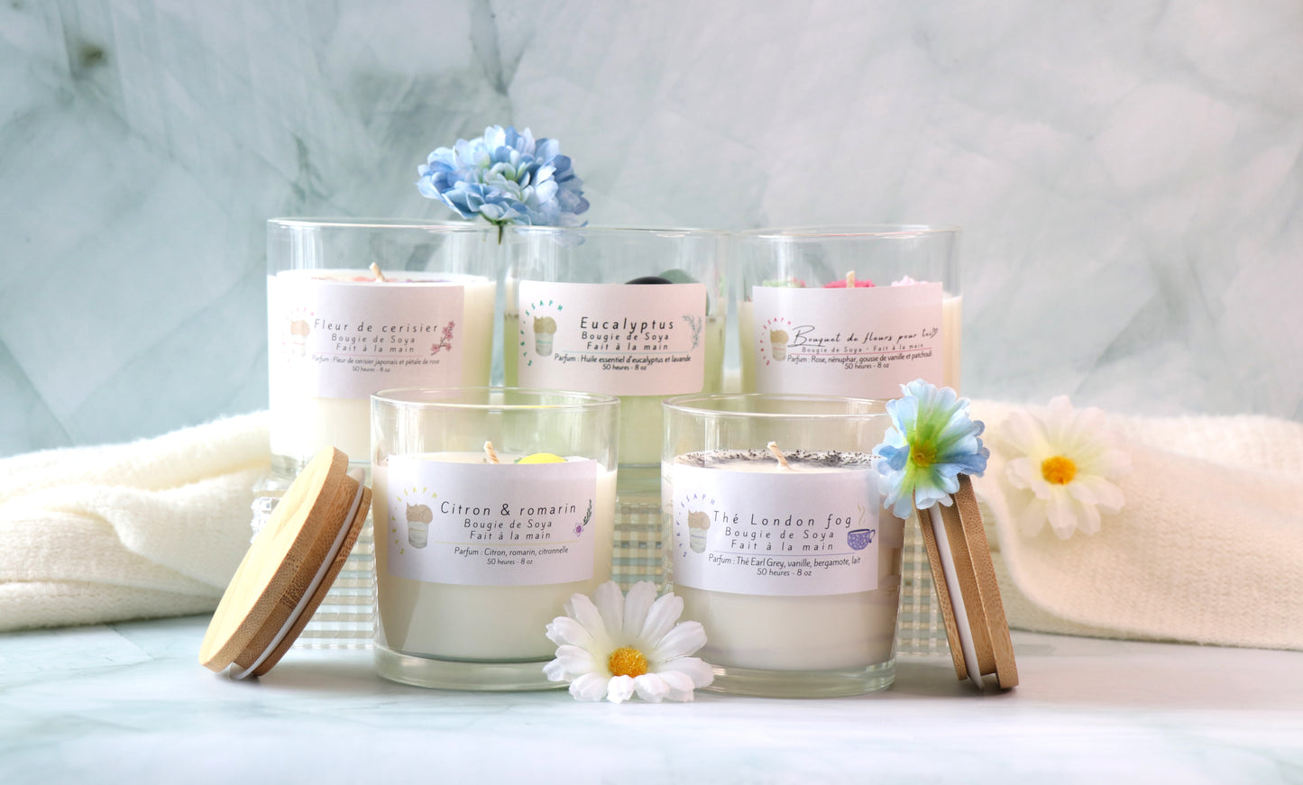 Bougie de soya - Eucalyptus et pierre de sérénité